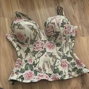 Floral Corset Top - Cream and Pink